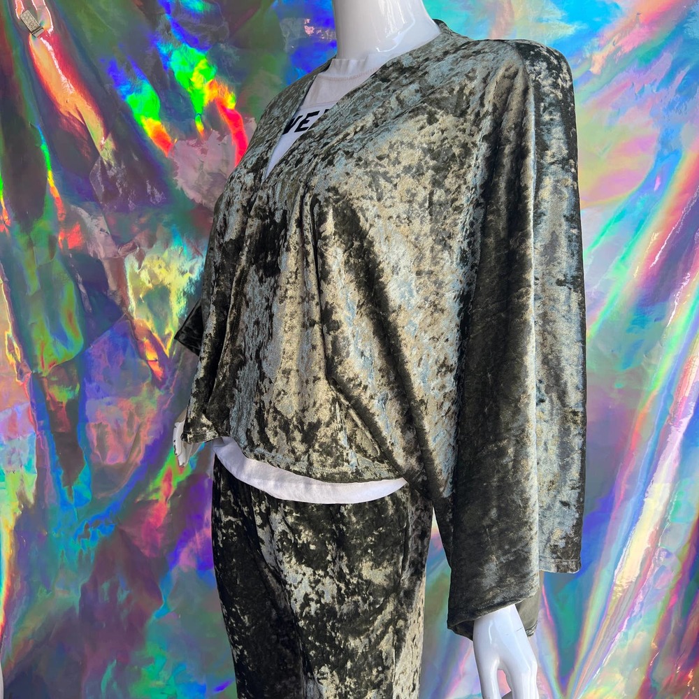NEW Olive Velvet Cropped Duster Jacket - Picture 6 of 6